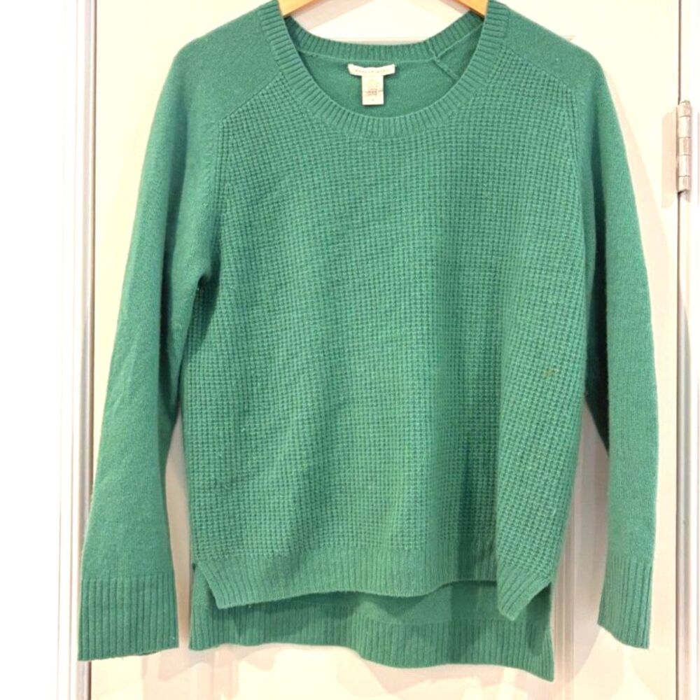 White + Warren Green Boxy Cashmere Crewneck Sweater Size S